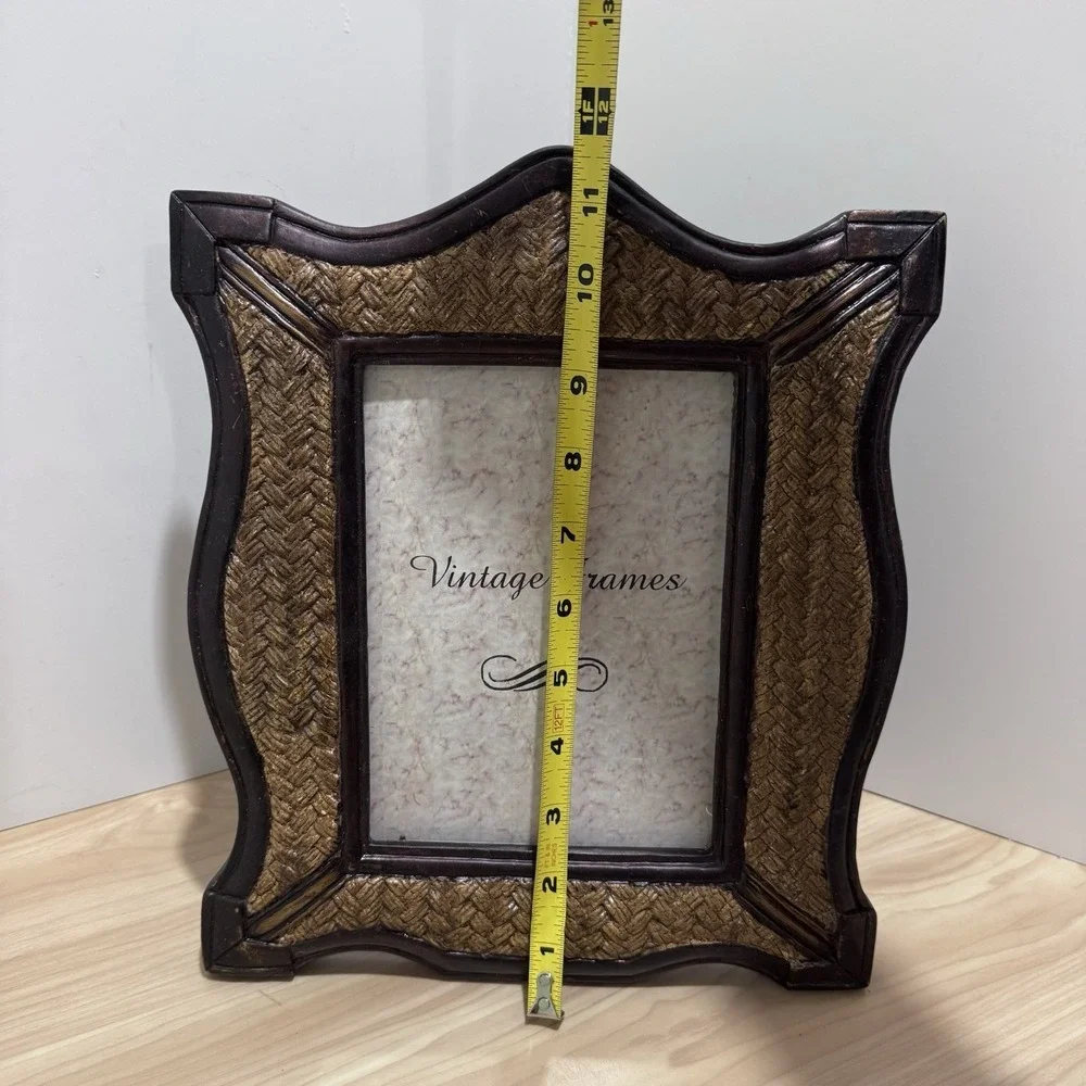 Dark Brown Trimmed Textured Woven Wicker Rattan Style Picture Frame Heavyweight